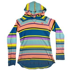 Nike Womens XL Multi-Color Striped Waffle Knit Thermal Pullover Hoodie Top